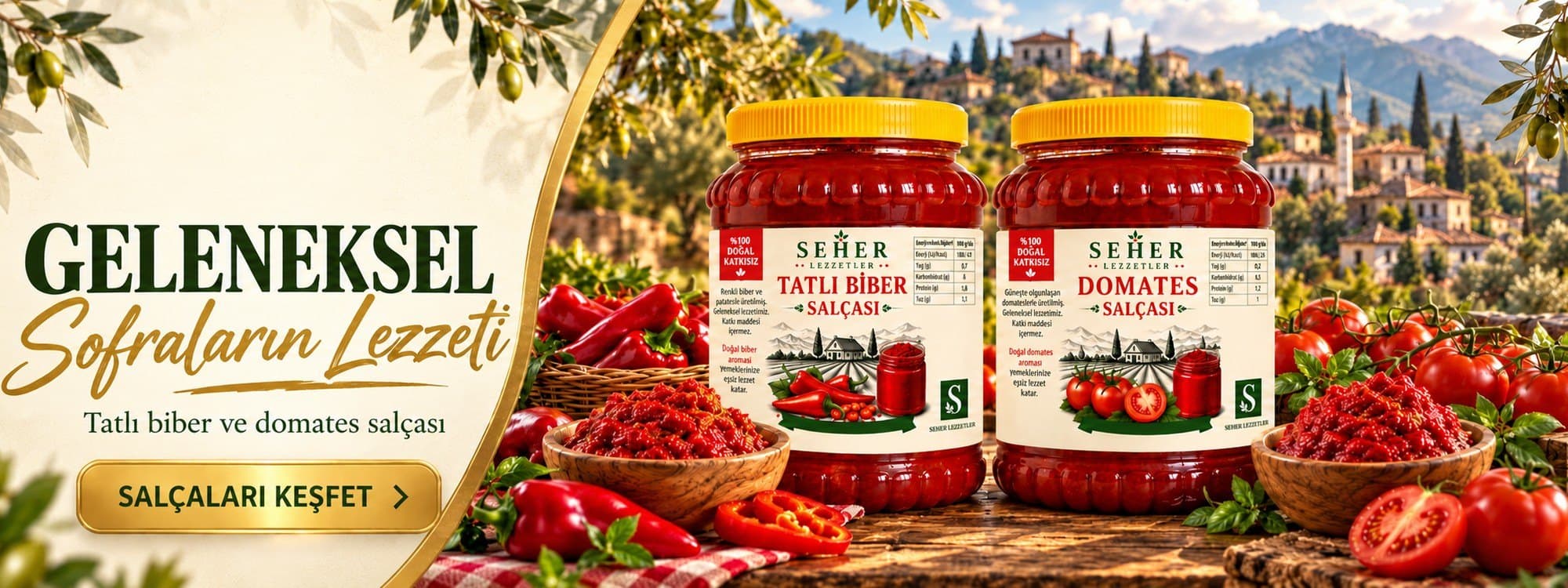 Geleneksel sofraların lezzeti. Tatlı biber ve domates salçası. Salçaları keşfet.