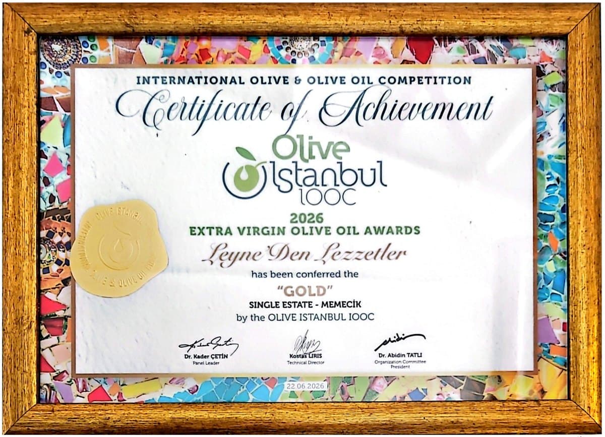 Olive Istanbul IOOC 2026 altın madalya sertifikası, Single Estate Memecik